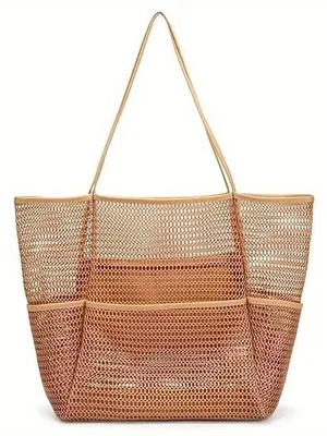 Zdjęcie produktu dla Torba z siateczki nylonowej, torba plażowa, plecak codzienny, torba na ramię, składana, torba damska, torba plażowa i piknikowa, czerwona torba nylonowa