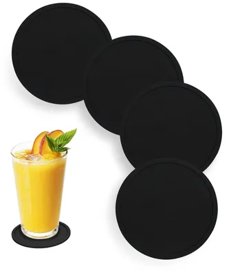 Silikon-Untersetzer, 4er-Set, rutschfest, rund, schwarz, 10 cm