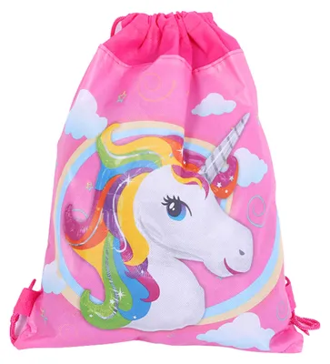 Immagine prodotto di Borsa per scarpe da scuola Tuta da ginnastica Arcobaleno Unicorno Rosa 35x27 cm