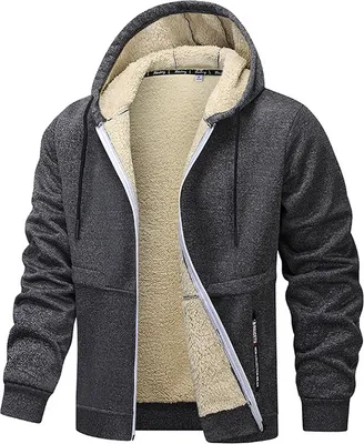Zdjęcie produktu dla Męska kurtka zimowa Kurtka z podszewką i kapturem Męski jednokolorowy płaszcz z zamkiem błyskawicznym Męska wiatroszczelna kurtka outdoorowa Kurtka ocieplana Płaszcz, męski, ciemnoszary, XL