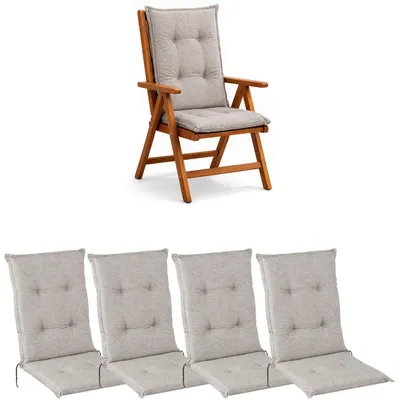 Produktbild von BURI 4x Hochlehner Auflage 117x49x6 cm - wetterfeste Gartenstuhlauflage mit Schaumkern & Vollvlies, Halteband & Bindebänder, bequemes Stuhlpolster für Balkon, Terrasse & Garten (Grau)
