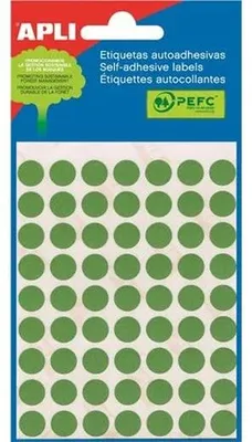 Etikety, okrúhle, priemer: 10 mm, ručne popisovateľné, farebné, APLI, zelené, 315 etikiet/bal