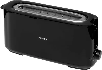 Produktbild von Philips Daily Collection s dlhým otvorom - integrovaný nástavec na žemle - plastový hriankovač - 2 plátky - čierny - plast - otočné ovládanie - Čína - 1030 W