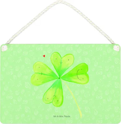 Produktbild von Mr. & Mrs. Panda Schild Blume Kleeblatt DIN A4 - Blattgrün - Geschenk, Garten, Umzug, Motivation, Neuanfang, Türschild, kleine aufmerksamkeit, Holzschild, Glücksbringer