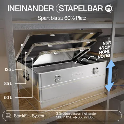 Produktbild von Aluminium Box mit Deckel 85L Silber Alukiste Alu Kiste Abschliessbar Trucky