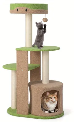 Produktbild von Kratzbaum - Katzenbaum - Kratzmöbel - Katzhaus - Katzenturm - Holz und Plüsch