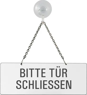 Produktbild von Hängeschild Bitte-Tür-Schliessen | Melamin  weiß  | Text einseitig  Saugnapfhaken | Format 175x65 mm