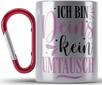 Produktbild von Trendation -  Edelstahl Tasse Karabiner für Freund Geschenk mit Sprüchen Valentinstag Karabiner Edelstahl Tasse Karabiner Edelstahl Spruch Ich Bin Deins (Rot)
