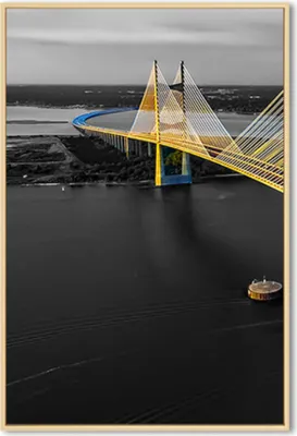 Produktbild von TPFLiving Kunstdruck LW-438 (OHNE RAHMEN) Poster - Leinwand - Wandbild - Hochauflösender Giclée-Druck, langlebig und hochwertig - Gelbe Brücke auf grauem und schwarzem HIntergrund -  - Größe: 21x30cm