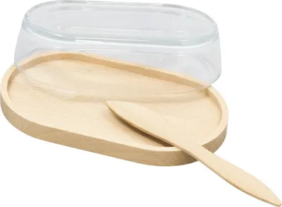 Obrázek produktu pro Dřevěná máselnice se skleněnou nádobou na máslo s nožem