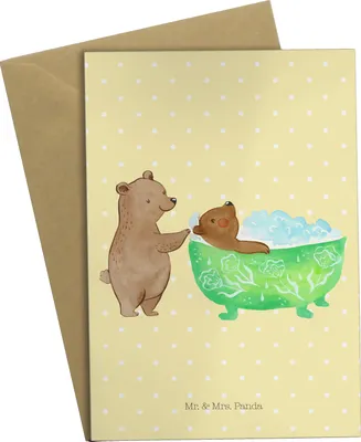 Produktbild von Mr. & Mrs. Panda Grußkarte Oma Baden - Gelb Pastell - Geschenk, Urlaub, Familie, Grußkarten, dankeskarten, hochzeitskarten, Muttertag, Liebe, Bären, einladungskarten