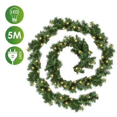 Immagine prodotto di Jopassy ghirlanda di Natale con illuminazione 5m 100 LED ghirlanda di Natale artificiale ghirlanda di Natale IP44 ghirlanda di abete per interni ed esterni ghirlanda per scale