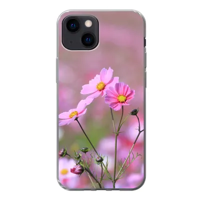 Produktbild von MuchoWow® Handyhülle Schutzhülle Hülle für iPhone 13 mini Blumen - Draußen - Rosa Silikon Softcase Handy Hülle - Softcase