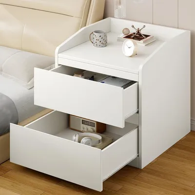 Image de Table de chevet - Table de nuit - Meuble - Rangement - Commode - Bois blanc - 2 tiroirs - Sans poignées