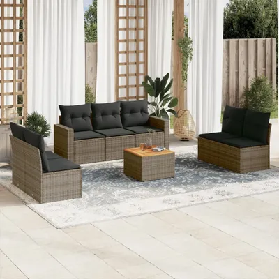 Produktbild von Design 8-tlg. Garten-Sofagarnitur mit Kissen Grau Poly Rattan, Gartenmöbel-Sets 2024 Neu