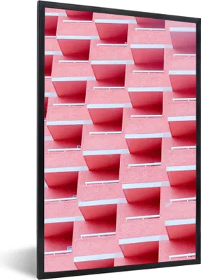 Produktbild von MuchoWow® Gerahmtes Poster Rosa - Balkon - Sommer - Architektur 60x90 cm - Poster mit Schwarzem Bilderrahmen Wandposter Rahmen Foto Bilder - Kunst