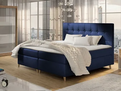 Obrázok produktu pre Boxspringová jednolôžková posteľ 120x200 SERAFIN - modrá + topper ZDARMA