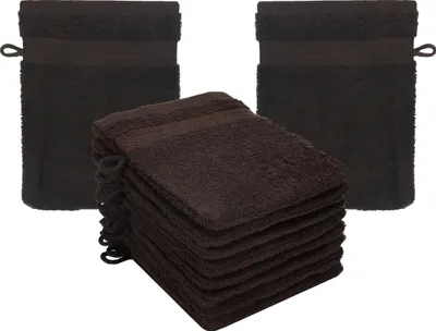 Produktbild von Betz 10 Stück Waschhandschuhe 16x21 cm PREMIUM 100% Baumwolle  Farbe: dunkelbraun