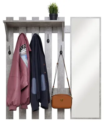 Image de Porte-manteau mural avec miroir et 5 crochets