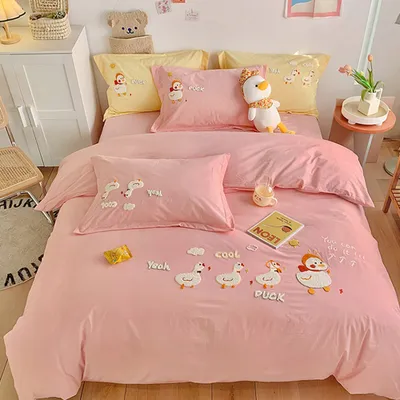 Produktbild von 360Home Bettwäsche Niedlicher Hase Bettbezug Baumwolle 3teiliges 4teiliges Set【Rosa 1.5m 3tel.】