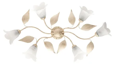Immagine prodotto di Olga - Plafoniera in ferro laccato avorio con decoraz. oro antico e diffusori in vetro d. 14 alabastro bianchi 6 luci L. 70 X 52