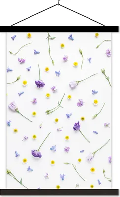 Produktbild von MuchoWow® Textilposter Blumen - Lila - Gelb 120x180 cm mit schwarzem Rahmen - Fotos
