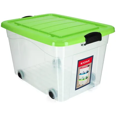 Obrázek produktu pro Plastový kontejner KADAX s kolečky, organizační box, úložný box se zeleným víkem, 60 l