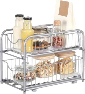 Produktbild von Küchenorganisator mit Körben – Küchenregal aus Stahl – Silber – 21 x 36,5 x 33,7 cm