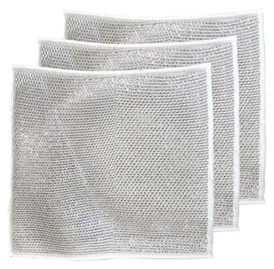 Produktbild von Draht-Geschirrspültuch - 3 Stück 20x20 cm Einzelschicht - Mehrzweck-Putztuch für Nass- und Trockenanwendung - Silber
