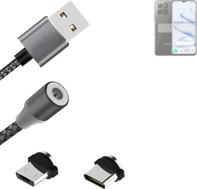 Produktbild von K-S-Trade Hochwertiges Magnet-Lade-kabel Sync-Kabel Daten-Kabel kompatibel mit Honor 70 Lite mit USB-Typ-C-Anschluss und Micro-USB-Anschluss 2A bis zu
