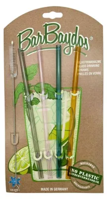 Produktbild von Bunte Glastrinkhalme 4er Set mit Bürste