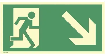 Produktbild von Dreifke® Schild Rettungsweg rechts abwärts, Alu, langnachleuchtend, 160-mcd, ...