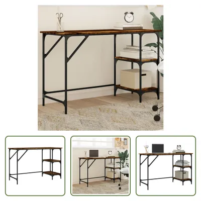 Produktbild von The Living Store Schreibtisch Räuchereiche 120x50x75 cm Metall Holzwerkstoff