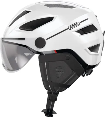 Produktbild von ABUS Stadthelm Pedelec 2.0 ACE - Fahrradhelm mit Rücklicht, Visier, Regenhaube, Ohrenschutz - für Damen und Herren - Weiß Glänzend, Größe L (56-62 cm)
