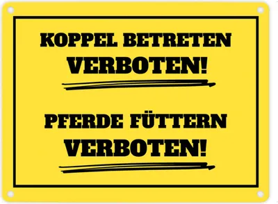 Produktbild von Betreten und Pferde füttern verboten Koppel-Metallschild in 15x20 cm in gelb