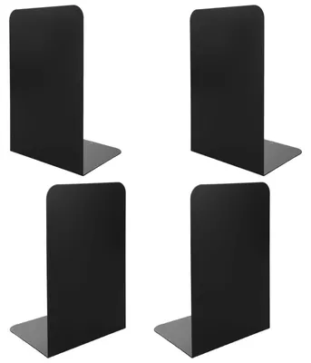 Image de Serre-livres métal - Noir - 20,3 x 13,5 x 10,2 cm - Lot de 4 - Pour bibliothèque et bureau - Antidérapant
