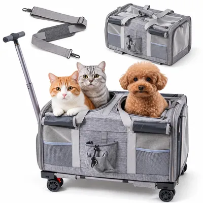 3-in-1 Transportbox mit Rädern für 2 Katzen/Hunde bis 16,4 kg