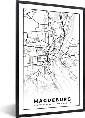 Produktbild von MuchoWow® Gerahmtes Poster Karte - Stadtplan - Magdeburg - Karte 60x90 cm - Poster mit Schwarzem Bilderrahmen Wandposter Rahmen Foto Bilder - Kunst