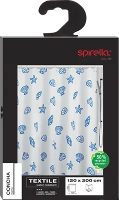 Zdjęcie produktu dla Zasłona prysznicowa antypleśniowa Spirella - antybakteryjna, zmywalna, wodoodporna, poliester, "Concha" 120x200cm Niebieski
