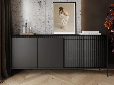 Produktbild von GrainGold Kommode Sorano - Kommode mit Schubladen und Türen - Sideboard, TV-Kommode - Kommode Schwarz