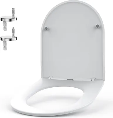Produktbild von Toiletbril D-vorm softclose, toiletbril verlengd zittingsscharnieren wird in D-formiges Softclose-Toiletbrillen mit verlängerten Sitzscharnieren