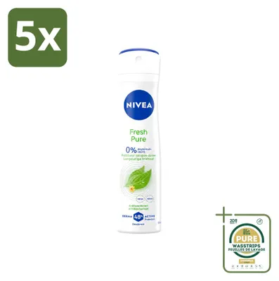 Image de 5 x Déodorant spray NIVEA Fresh Pure - sans aluminium - 150 ml - Pack économique - 5 pièces