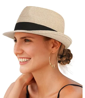 Produktbild von Fedora Sonnenhut Panama Hut Damen Herren L Beige Papierstroh faltbar