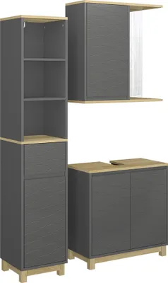 Obrázek produktu pro Koupelnový nábytek Vicco Livia Antracit/dub 3 díly, s vysokou jednotkou, Model 51811