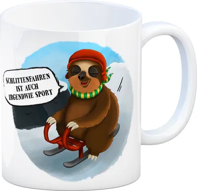 Produktbild von Kaffeebecher mit Faultier Schlitten Motiv Becher Tasse