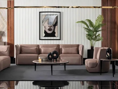 Produktbild von Modern beige Textilsofa und Sessel im Wohnzimmer Set