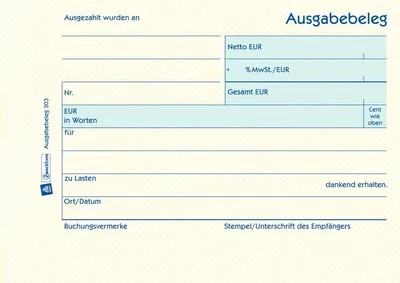Produktbild von Formularbuch Ausgabebeleg A6 50 Blatt mit Ausfüllhilfe Packung mit 20 Stück