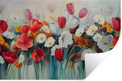Produktbild von MuchoWow® Wandtattoo Wandsticker Wandaufkleber Malerei - Ölgemälde - Blumen 120x80 cm Selbstklebend und Repositionierbar - Selbstklebend - Fototapeten