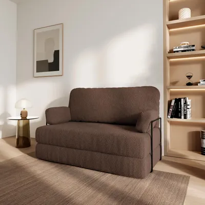 Produktbild von Masseno Schaumstoffsofa KESTE mit Schlaffunktion, Schlafsofa, Wohnzimmersofa, Couch, Sofa, Bettsofa, Bucle-Stoff – Braun QUELLE 25