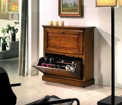 Image de Armoire à chaussures 2 compartiments Commode Meubles en bois véritable Armoire à chaussures Étagères Étagères Nouveau